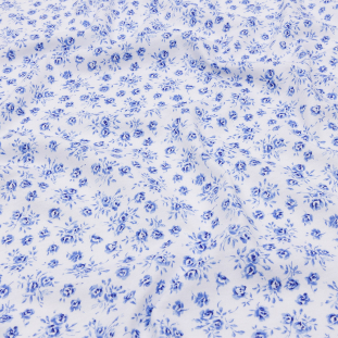 White and Classic Blue Little Roses Cotton Jersey