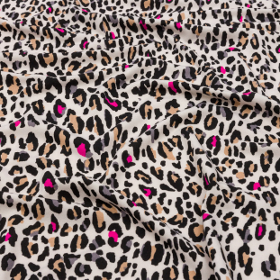 Black, Ivory and Pink Leopard Spots Stretch Polyester ITY Knit