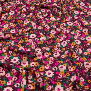 Pink, Golden Yellow and Brown Floral Stretch Polyester ITY Knit