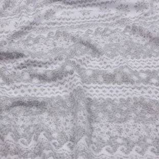 Gray and White Snowflake Stripes Stretch Polyester Sweater Knit