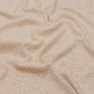 Heathered Beige Stretch Cotton and Rayon 2x2 Rib Knit