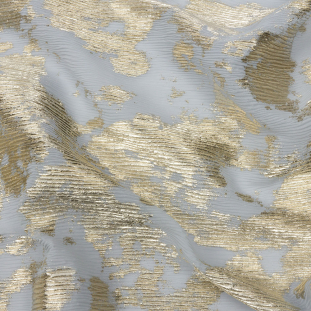 Aralia Silver-Gray and Gold Abstract Foiled Polyester Chiffon Plisse