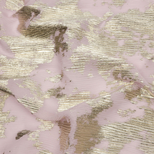 Aralia Light Pink and Gold Abstract Foiled Polyester Chiffon Plisse
