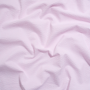 Wylie Pink and White Candy Striped Polyester and Cotton Seersucker