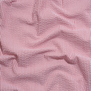 Wylie Red and White Candy Striped Polyester and Cotton Seersucker