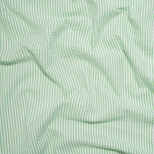 Wylie Green and White Candy Striped Polyester and Cotton Seersucker