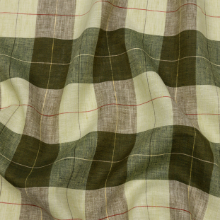 Olive and Lime Big Checks Lightweight Linen Woven