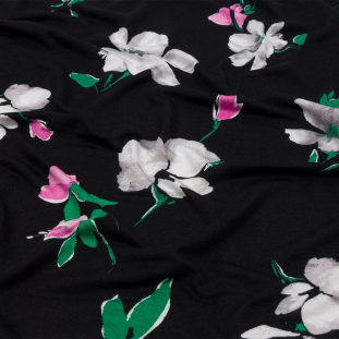 Black, Pink and Green Floral Stretch Rayon Jersey