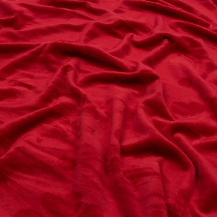 Red Floral Embossed Stretch Polyester Minky