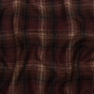 Brown, Beige and Black Plaid Brushed Wool and Cashmere Coating