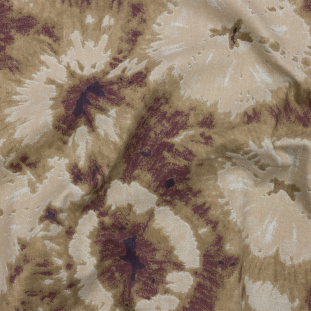 Beige, Taupe and Burgundy Tie Dye Stretch Cotton Canvas