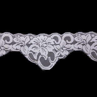 Famous NYC Designer White Scalloped Floral Stretch Lace Trim - 4&quot;