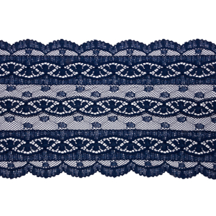 Famous NYC Designer Navy Leafy Lines Lace Trim with Scalloped Edges - 6.125&quot;