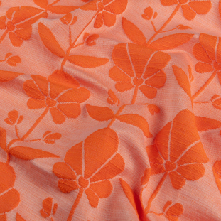 Trina Turk Pale Peach and Orange Retro Floral Rows Slubbed Polyester Jacquard