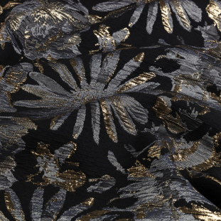 Trina Turk Gold, Black and Charcoal Metallic Floral Crinkled Polyester Brocade