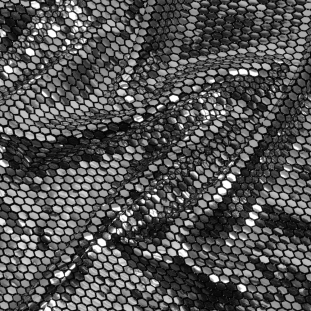Black and Silver Hexagons Foiled Stretch Nylon Knit
