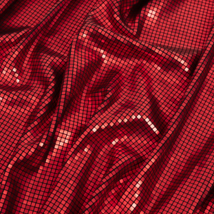 Heidi Red and Black Metallic Squares Foiled Stretch Polyester Knit