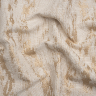 Ivory and Gold Abstract Viscose, Polyester and Linen Drapery Jacquard