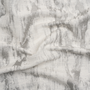White and Silver Abstract Viscose, Polyester and Linen Drapery Jacquard