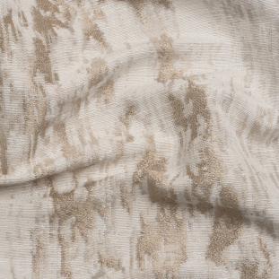 Ivory and Taupe Abstract Viscose, Polyester and Linen Drapery Jacquard