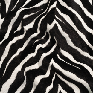 Black and Ivory Zebra Stripes Viscose and Polyester Chenille Upholstery Jacquard