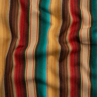 Arizona Red, Yellow Ochre and Turquoise Gradient Stripes Cotton Twill