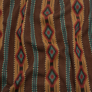 Arizona Brown, Turquoise and Red Diamond Bands Striped Cotton Twill