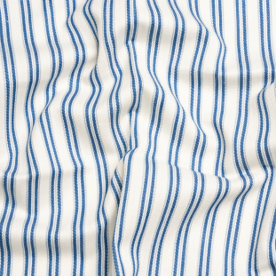 White, Summer Blue and Sky Blue Modern Ticking Stripes Cotton Twill