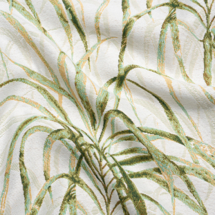 Ivory and Green Palm Fronds Polyester Jacquard