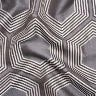 Silver, Charcoal and Gray Reverberating Hexagons Polyester Jacquard