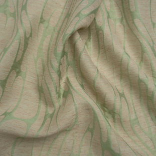 Luminous Sage Green and Heathered Beige Ripples Lightweight Polyester and Linen Brocade