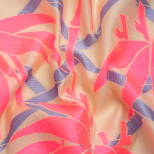 Neon Pink, Periwinkle and Beige Bamboo Lattice Lightweight Polyester and Viscose Luxury Brocade