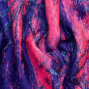 Metallic Blue, Royal and Hot Pink Exploding Flowers and Brushstrokes Luxury Brocade