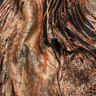 Metallic Copper, Beige and Black Organic Abstractions Luxury Brocade
