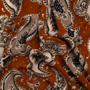 Mood Exclusive Brick Here&#039;s to Paisley Lightweight Recycled Polyester Crepe