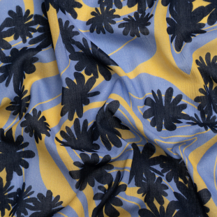 Mood Exclusive Blue Daydreams and Daisies Crinkled Cotton Gauzy Woven