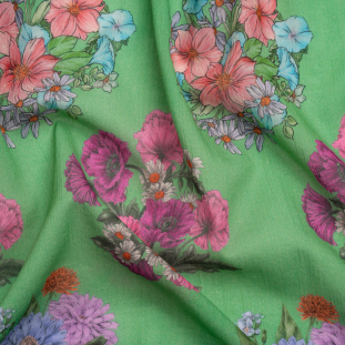 Mood Exclusive Green Flower Shoppe Crinkled Cotton Gauzy Woven
