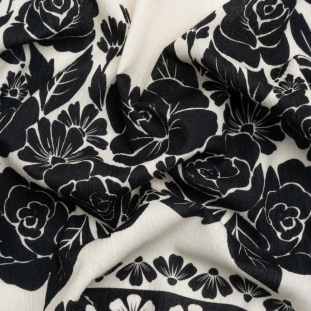 Mood Exclusive Black Mounting Roses Crinkled Cotton Gauze Panel