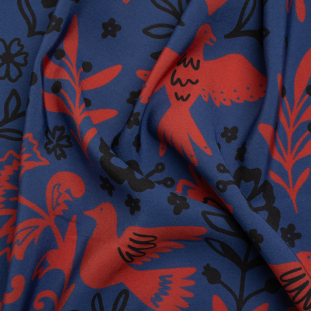 Mood Exclusive Blue Feathered Folklore Sustainable Viscose and Polyester Twill