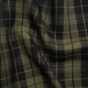 Olive and Black Plaid Medium Weight Linen Woven