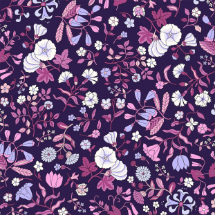 Liberty Art Fabrics Purple Wildflower Field Lasenby Quilting Cotton
