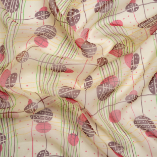 Pale Yellow, Berry Red and Brown Baked Goods Grid Silk Chiffon