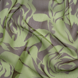 Green and Brown Rose Garden Crinkled Silk Chiffon