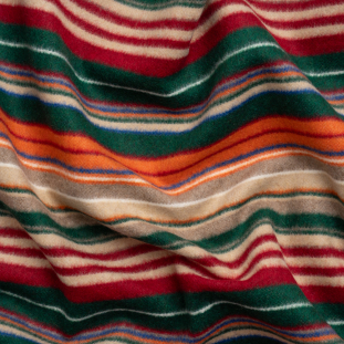 Italian Tan, Green and Red Barcode Stripes Brushed Wool Blend Twill