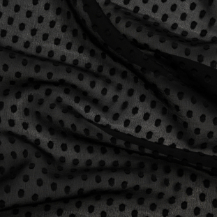 Famous Australian Designer Black Textured Burnout Polka Dots Silk and Viscose Georgette