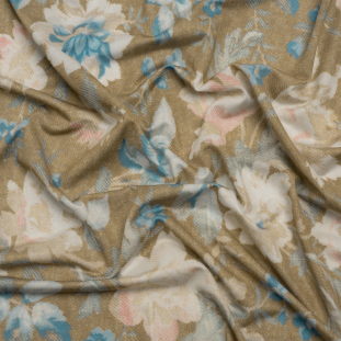 Famous Australian Designer Beige, Pink and Blue Floral Tapestry Stretch Polyester Jersey