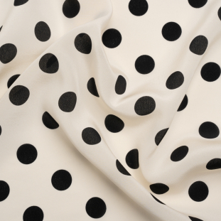 Famous Australian Designer Cream and Black Polka Dots Silk Crepe de Chine