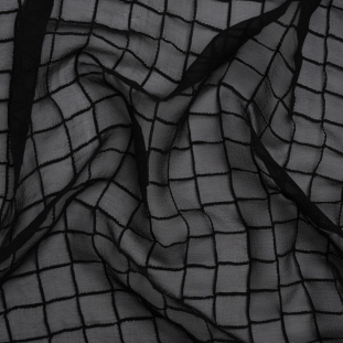 Famous Australian Designer Black Pintuck Grid Silk Georgette