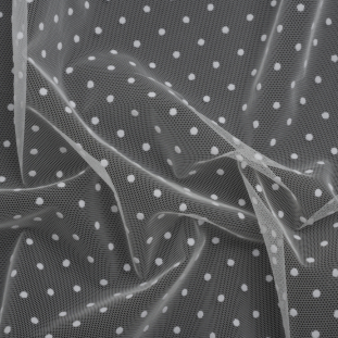 Famous Australian Designer White Little Flocked Polka Dots Polyester Tulle