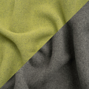 Italian Kiwi and Gray Brushed Wool Blend Double Cloth Twill Coating
